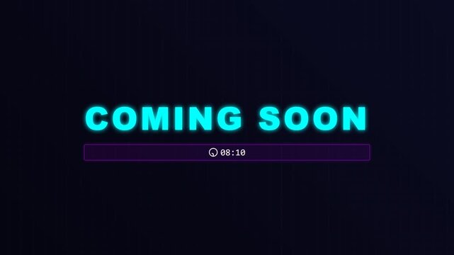Coming Soon Digital Countdown Timer with Progress Bar on Dark Background.