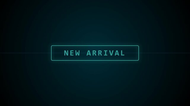 Retro pixel art style new arrival text animation on dark cyber background.