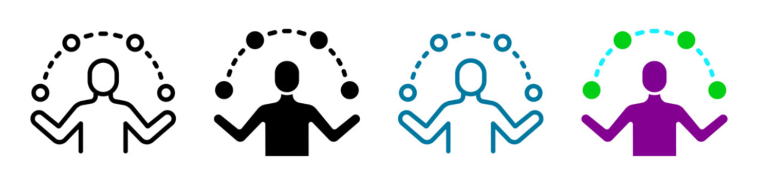 skill juggling icon set depicting multitasking balance and management skills vector