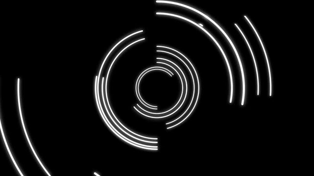 Circular arcs animation displays concentric rings with an illuminated glow. Modern geometric graphic design layers define circular arcs. Abstract visuals shape active arcs.