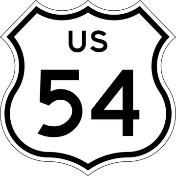 Blank US Route 54 Shield Emblem Road Sign Vector Illustration
