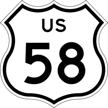 Blank US Route 58 Shield Emblem Road Sign Vector Illustration