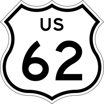 Blank US Route 62 Shield Emblem Road Sign Vector Illustration