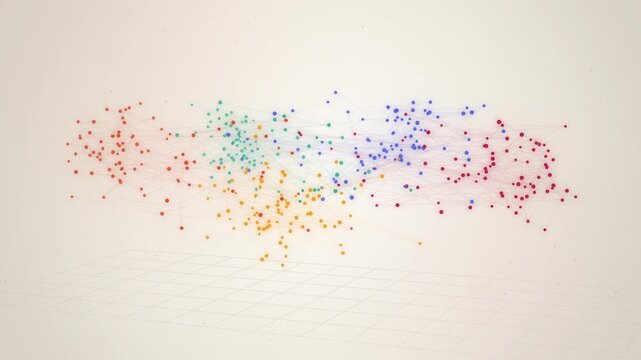 Embedding space scatter of colored data clusters on beige background
