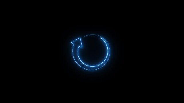 Circular arrow icon animation rotates in a reload refresh loop on dark. System data synchronization telemetry routes on circular arrow icon. Workflows use active icon.