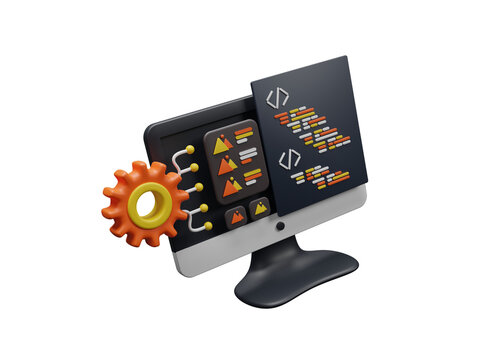 Web development , SEO, coding and programming icon isolated on transparent background, technology computer design, Java web development html concept. Technology process of Software. 3d rendering