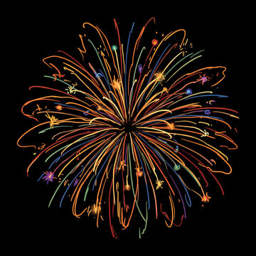 Colorful hand drawn firework explosion on black background