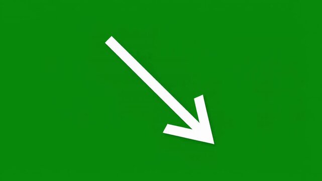 White Arrow Pointing Down Right Animation on Green Screen