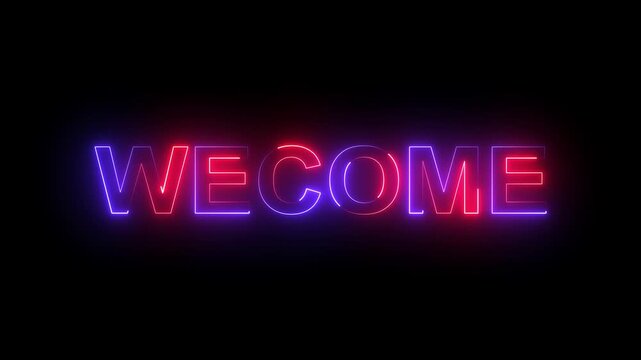 welcome neon animated text welcome sign advertising neon cafe karaoke live music 4k.