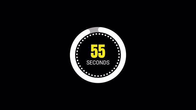 60 seconds circle countdown timer in one minute animation with alpha channel 