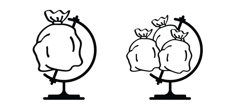 A globe in which the Earth has been replaced by a garbage bag, as if the planet is being suffocated by waste. Environmental pollution concept. The world is being suffocated by waste and pollution.