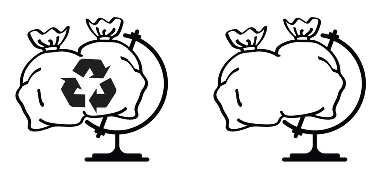 Recycle. A globe in which the Earth has been replaced by a garbage bag, as if the planet is being suffocated by waste. Environmental pollution concept. The world is being suffocated by waste and pollu