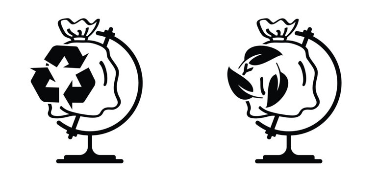 Recycle. A globe in which the Earth has been replaced by a garbage bag, as if the planet is being suffocated by waste. Environmental pollution concept. The world is being suffocated by waste and pollu