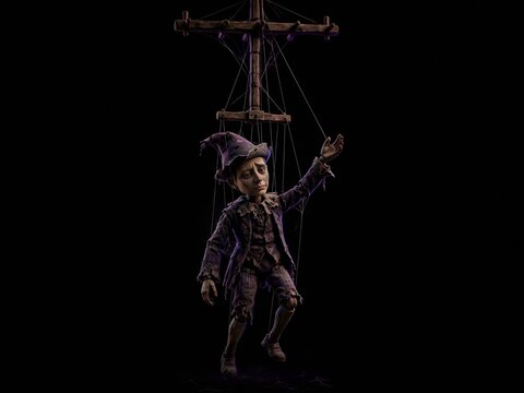 Gothic Halloween Marionette Puppet Suspended in Darkness