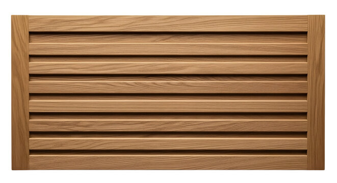 Rectangular wooden louver vent panel featuring horizontal slats on a clean transparent background for architectural design applications