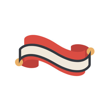 Red ribbon banner with white stripe and yellow circles