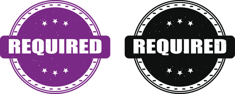 Required rubber stamp vector icons in purple and black isolated on transparent background