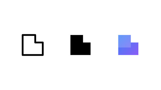 Three l-shaped corner featuring a black line version, a solid black silhouette, and a blue gradient l-shaped corner on white