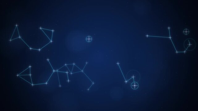 Blue star constellations connecting on dark blue seamless loop