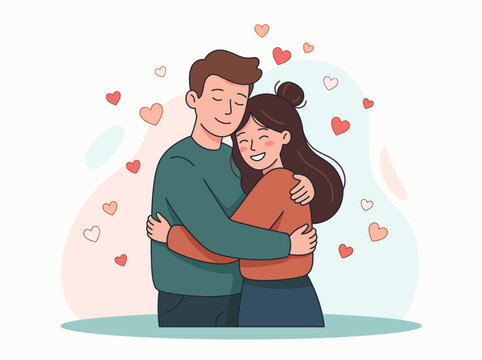 Happy Young Couple Hugging Each Other with Love and Affection Illustration.