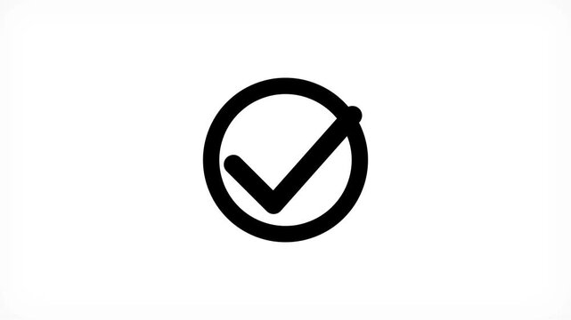Minimalist black checkmark inside a circular border on a clean white background, representing approval, success, completion, and correct choice, ideal for user interface design, checklist