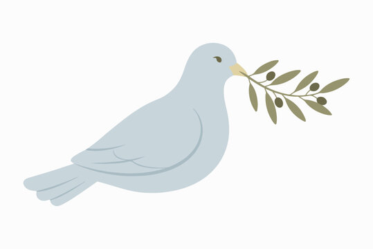 Dove of Peace Carrying Olive Branch Flat Illustration Symbol of Peace and Hope