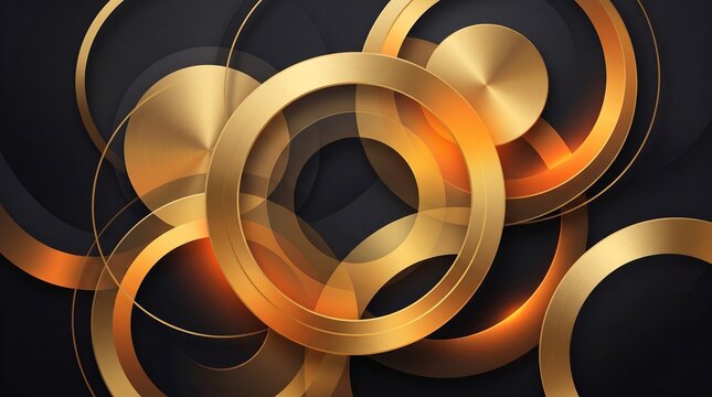 Abstract composition of overlapping gold circles on a dark background