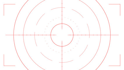 Red circular hud targeting scope with crosshair and corner frames for game interface design elements. © Asteroid-Art
