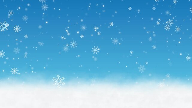 snow flakes bottom border frame falling on blue animation,winter snow flakes new year and Christmas holiday copy space motion background