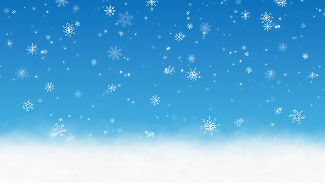 snow flakes bottom border frame falling on blue ,winter snow flakes new year and Christmas holiday copy space background