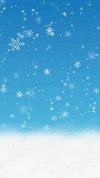 snow flakes bottom border frame falling on blue animation,winter snow flakes new year and Christmas holiday copy space vertical social media motion background