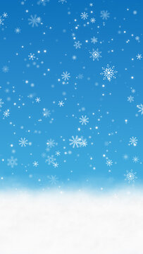 snow flakes bottom border frame falling on blue ,winter snow flakes new year and Christmas holiday copy space vertical social media background
