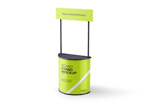 Round Exhibition Display Stand Mockup Front View