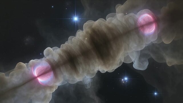 Forming bipolar dusty outflow growing dark knots after density change in nebula with pink cores