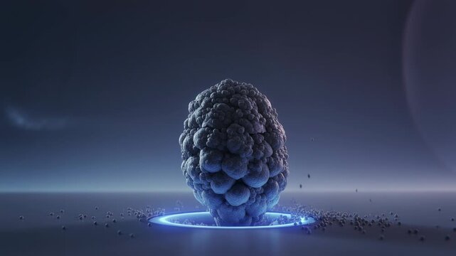 Rising bubble mass breaking above shiny floor as ring flaring causing orange particles to eject