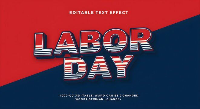 Happy Labor Day holiday greeting text design with 3D typography on patriotic red and blue background