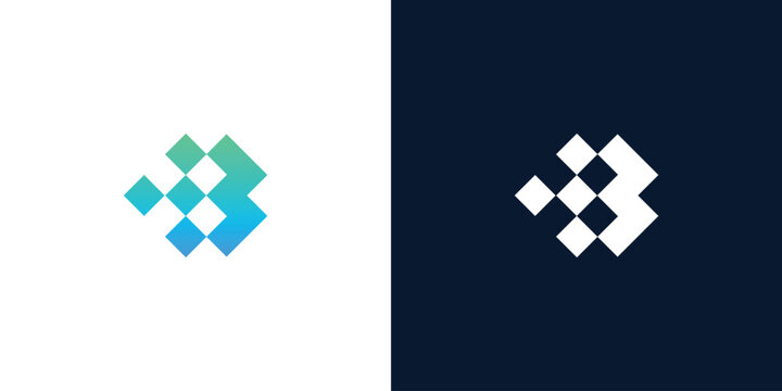 Modern geometric letter B logo icon with pixelated squares for digital business technology and software development branding vector illustration