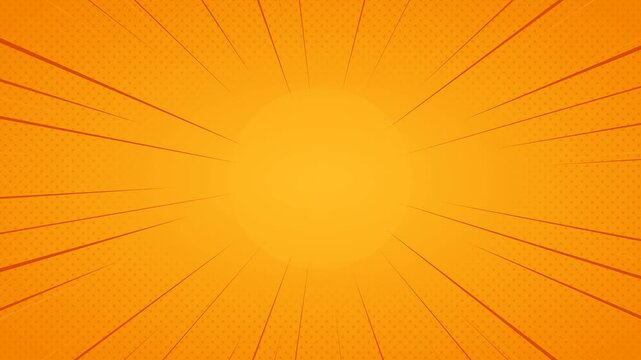 Orange comic book style background with radial speed lines and halftone dots