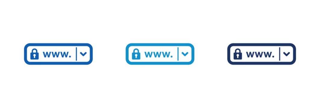 Set of secure website address bar icons with padlock and www text for internet browser interface.