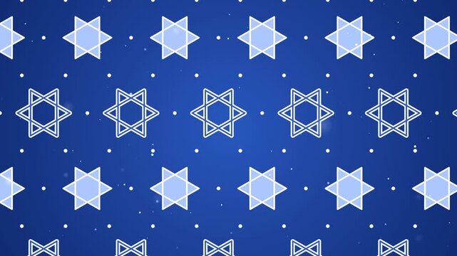 Hanukkah Star of David pattern in white and light blue turning on a blue background, seamless loop