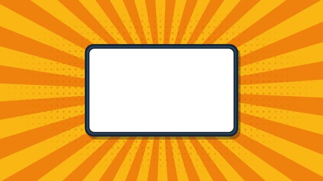 Pop art style comic book frame with orange sunburst background