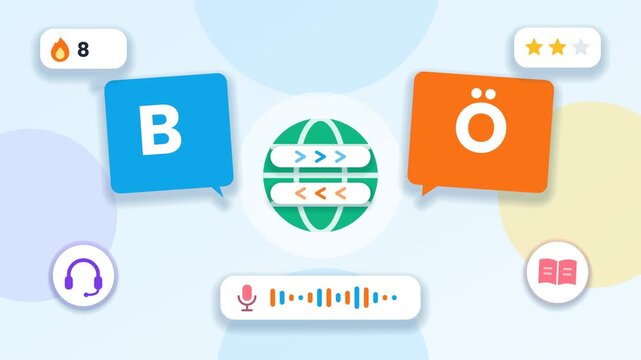 Global communication and language learning concept animation