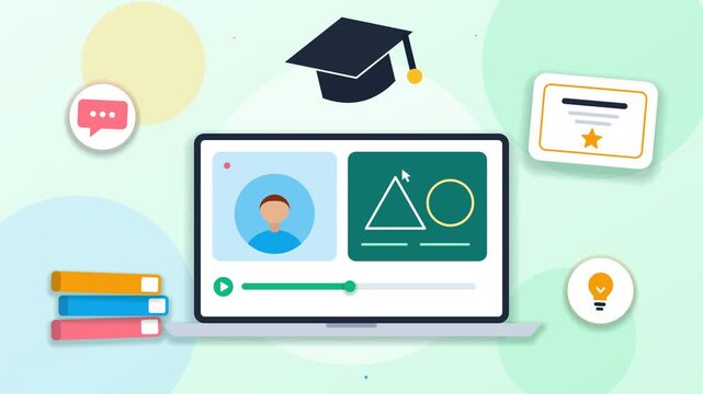 Online education concept on laptop with graduation cap and certificate