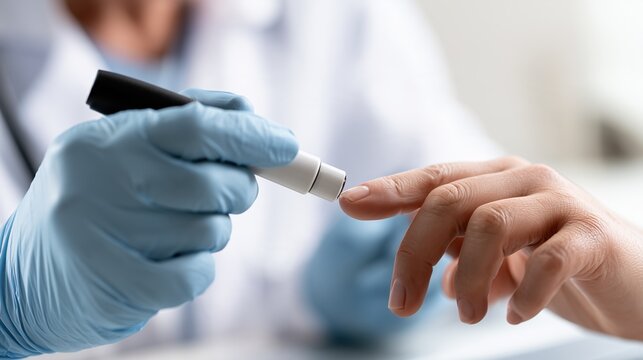 Scleroderma: rheumatologist examining a patient's fingertips with a nailfold capillaroscopy device, clinic interior