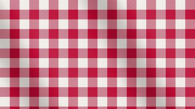 Red and white gingham tablecloth with soft folds passing over the plaid pattern, seamless loop