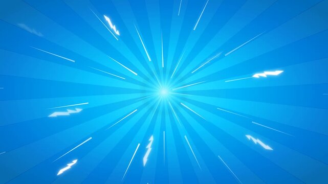 Abstract blue background with radial light rays and glowing lightning bolt symbols