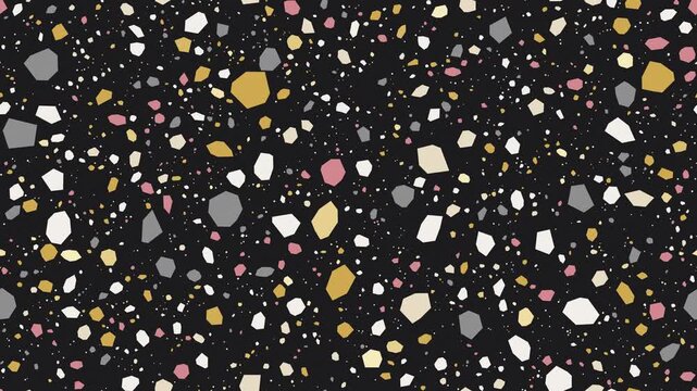 Black terrazzo pattern with white and gold stone chips scrolling upward, seamless loop