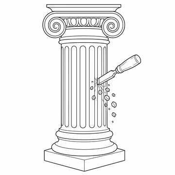 Classical ionic column being sculpted with a chisel