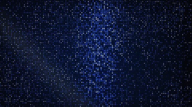 Dark blue cyber matrix with a vertical column of bright glowing particles and digital noise, concept for big data visualization and futuristic technology, ideal for sci-fi presentations and banners