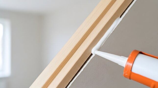 Applying Acrylic Sealant with Caulking Gun Along Wooden Door Frame for Home Renovation